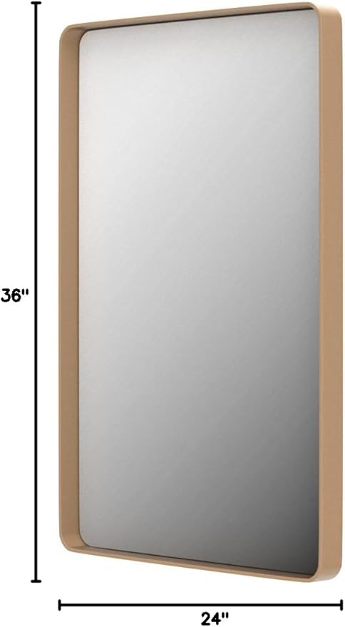 LOAAO 24”X36” Gold Bathroom Mirror, Rounded Rectangle Gold Frame Mirror, Brushed Gold Bathroom Vanity Mirror Wall-Mounted, Anti-Rust, Hangs Horizontally or Vertically