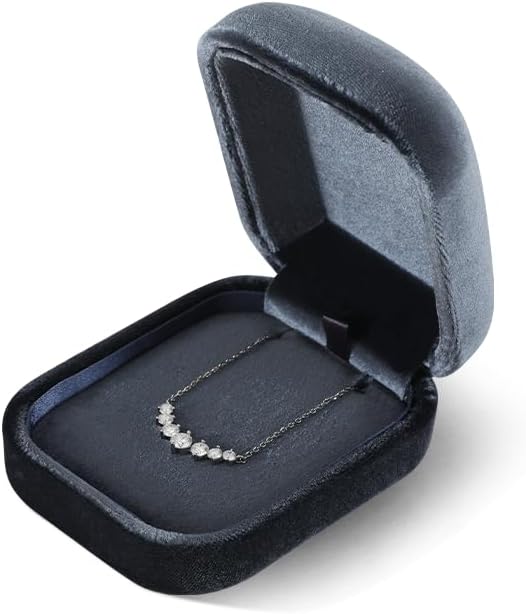 Resilient Velvet Ring Earrings Bracelet Necklace Display Box, Travel Mini Jewelry Organizer Case (Gray, Necklace Box)