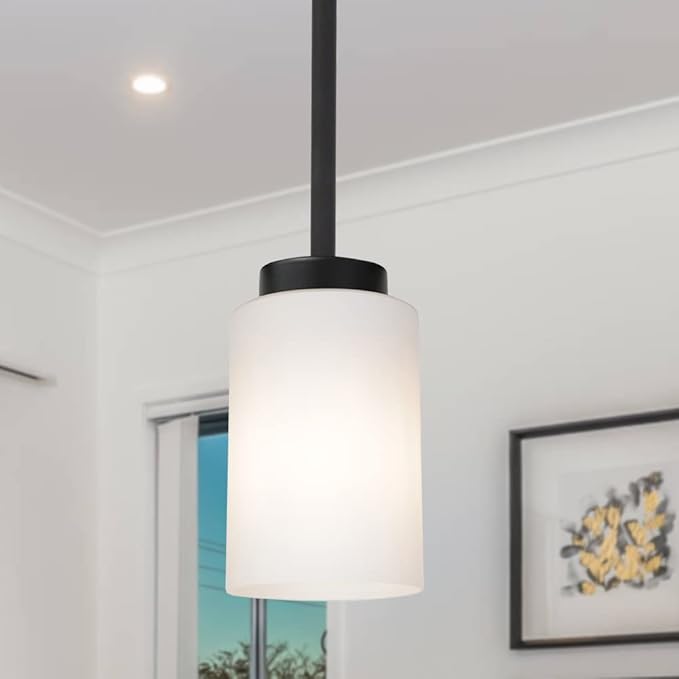 Black Pendant Light Fixture with Opal White Glass, Farmhouse Mini Chandelier for Kitchen Island Hallway