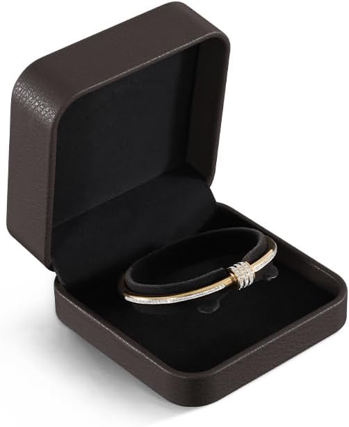 Leather Bracelet Gift Box for Men - Premium Small Luxury Bangle Box (Brown)