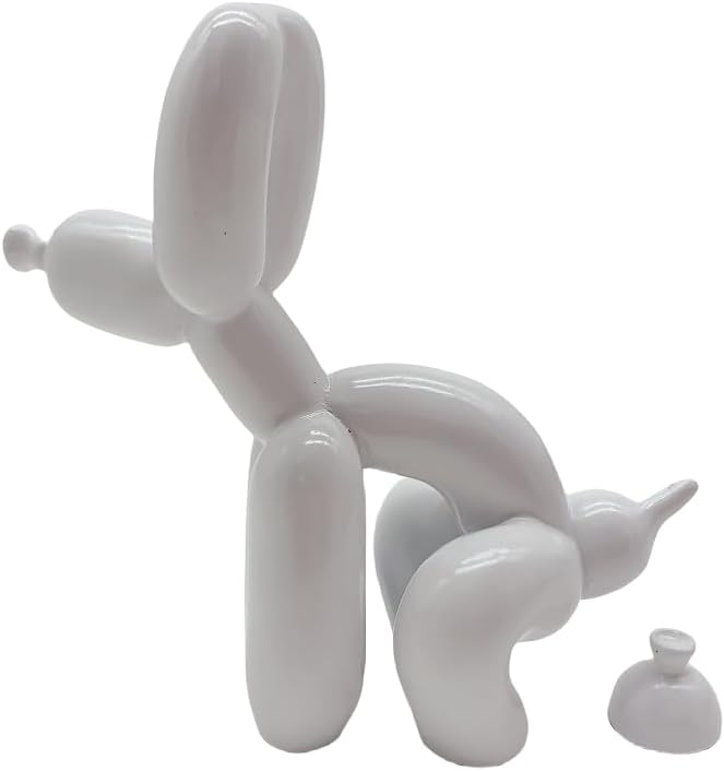 Balloon Dog Mini Poop Dog Decoration Desktop in Living Room Art Animal Small Statue, Bookshelf Decor (White)