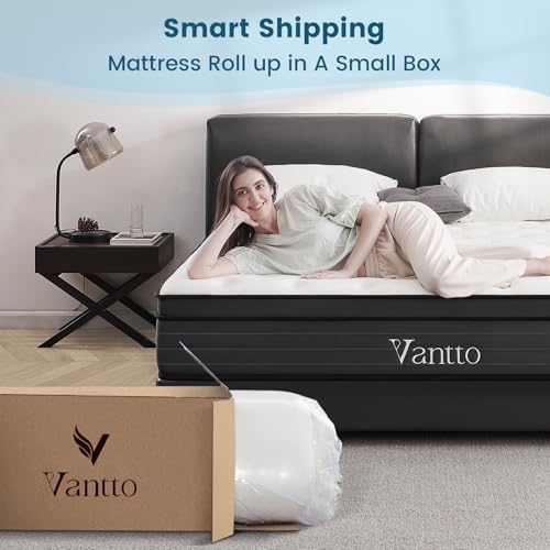 King Size Mattress, 12 Inch Hybrid Memory Foam Mattress with Pocket Springs for Motion Isolation Pressure Relief, CertiPUR-US