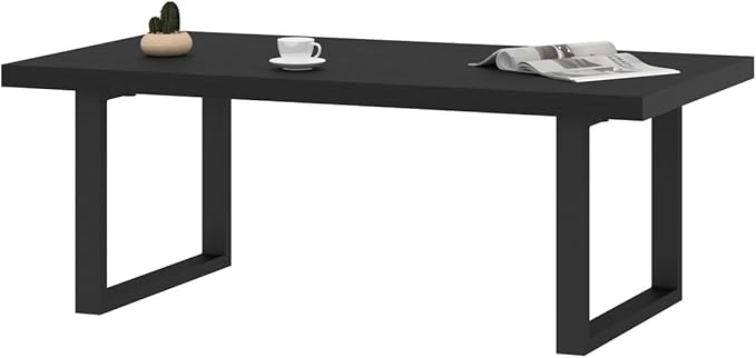 IBF Modern Black Coffee Table, Minimalist Industrial Wooden Center Table, Simple Farmhouse Rectangle Living Room Table, Wood and Metal Cocktail Coffee Table for Home Bedroom Office, Black Oak, 47 Inch