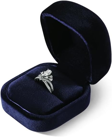 Resilient Velvet Ring Earrings Bracelet Necklace Display Box, Travel Mini Jewelry Organizer Case (Blue, Ring Box)