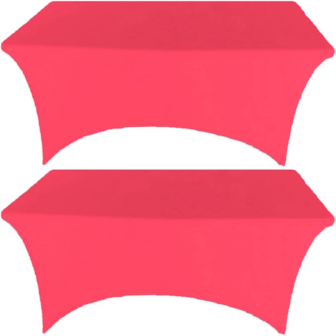 2 Pack 8FT Fuchsia Spandex Tablecloth Stretch Fitted Table Cover for Rectangular Table Event, Wedding, Banquet and Parties