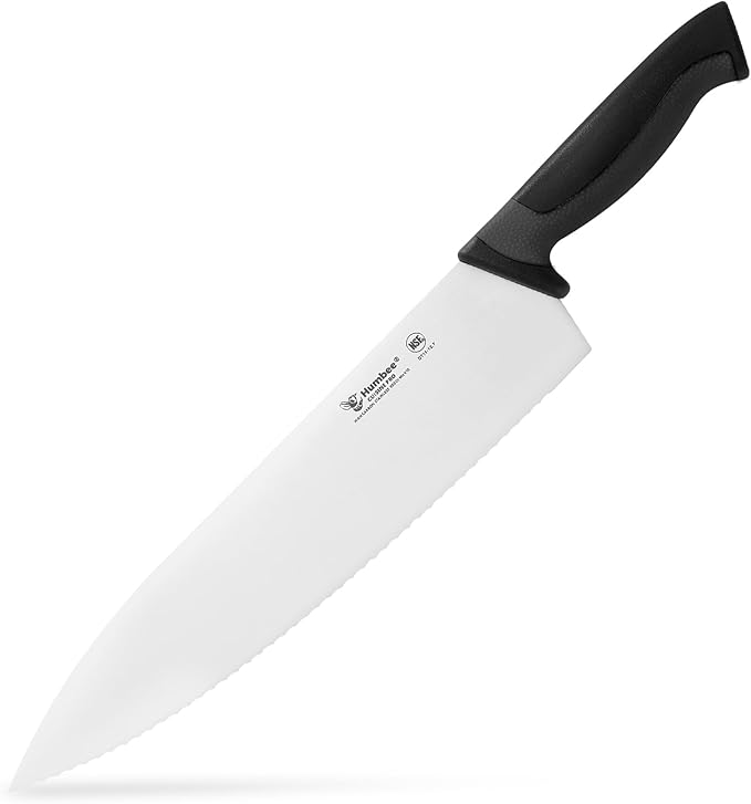 12 Inch Professional Chef Knife with Ergonomic Handle – NSF Certified Stainless Steel Kitchen Knife, Serrated Wave Teeth, Durable and Sharp Blade, DT 11 Series, Black