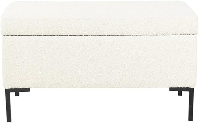 HomePop Upholstered Storage Bench with Metal Leg Home Décor|Bench with Storage for Living Room & Entryway - Cream Boucle