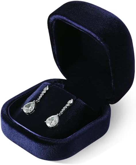 Resilient Velvet Ring Earrings Bracelet Necklace Display Box, Travel Mini Jewelry Organizer Case (Blue, Earrings Box)