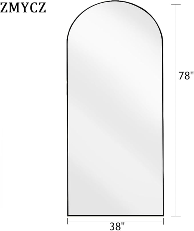 Full Length Mirror, 78"x38" Arched Floor Length Mirror with Stand, Black Body Mirrors Hanging or Leaning, Wall Mirrors Freestanding with Aluminum Frame for Living Room, Bedroom