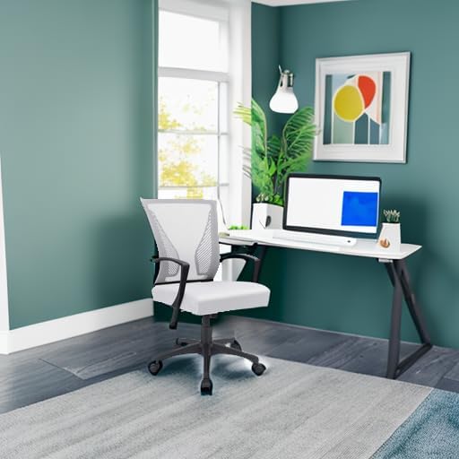 Furmax Office Chair Ergonomic Computer Desk Mesh Chair Mid Back Swivel Lumbar Support with Armrest (1, White)