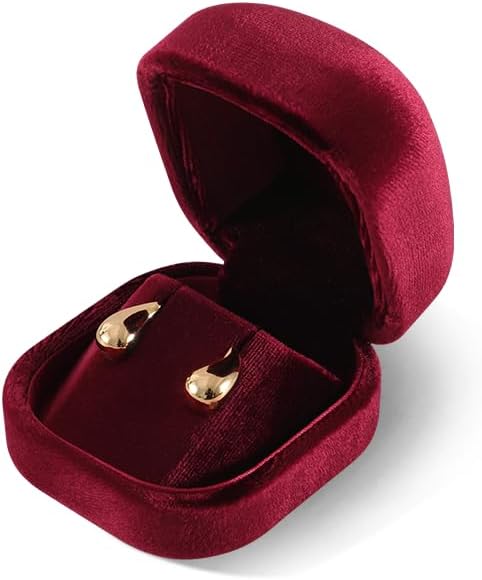 Resilient Velvet Ring Earrings Bracelet Necklace Display Box, Travel Mini Jewelry Organizer Case (Red, Earrings Box)