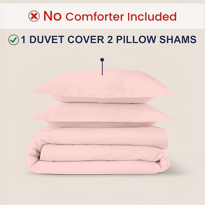 Kotton Culture 3 Pc Twin Size Duvet Cover Set- 100% Egyptian Cotton Sateen 600 Thread Count Ultra Soft Premium Durable Comforter Cover Zipper Closure & Corner Ties (Pink Blush, Twin/Twin XL 68" X 90")