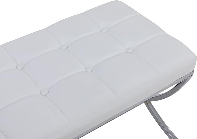 EALSON Modern Entryway Bench Leather Upholstered Dining Bench with Metal Base Button Tufted Ottoman Bench with Padded Seat Accent Foot Bench for Bedroom End of Bed/Living Room, White
