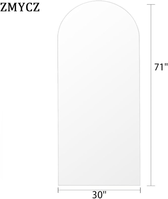 Full Length Mirror, 71"x30" Arched Floor Mirror, Oversized Standing Mirrors, Hanging or Leaning Against Wall Mounted Mirrors, Large Full Body Mirror with Aluminum Frame for Bedroom (White)