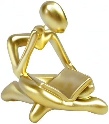 Gold Decor Thinker Statue Reading Women Figurine Abstract Art Sculpture Home Decor Modern Gold Decor Accents Golden Thinker Figurines for Living Room Shelves Bookshelf Office Shelf Desktop