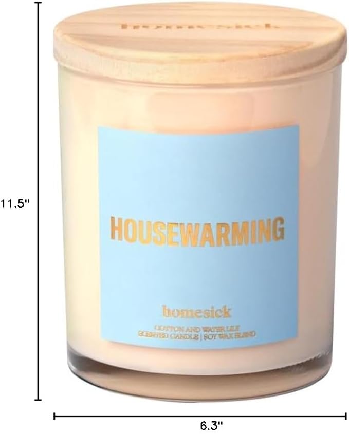 Homesick Scented Candles for Home (Housewarming) - 7.5 oz Long-Lasting Natural Soy Wax Blend Jar Candle Gift for Women & Men for All Occasions, 30-35 Hours Burn Time - Notes of Cotton & Water Lily