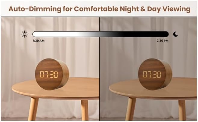 Wooden Alarm Clock Led Aesthetic Modern Alarm Digital Led Light for Desk with Large Display Elegant Aesthetic Gift (Black)