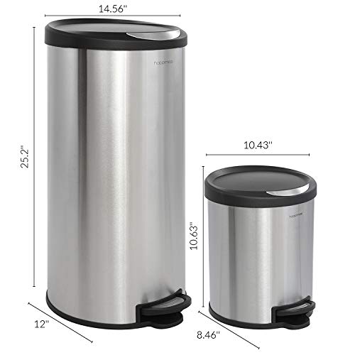 happimess HPM1001A Oscar Round 8-Gallon Step-Open Trash Can with Free Mini Trash Can, Modern, Fingerprint Proof for Home, Kitchen, Office, Large:7.9 Gallon Small:1.3 Gallon, Stainless Steel