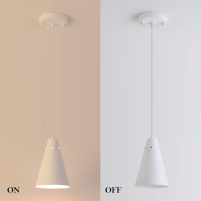 Dijiahua White Pendant Lights Kitchen Island,Dining Room Light Fixtures Over Table 3 Pack with Cone Metal Shade, Modern Farmhouse Mini Chandeliers,Adjustable Cord Hanging Lighting for Bar,Sink