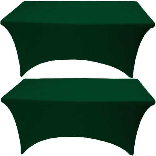 2 Pack 4FT Hunter Green Spandex Tablecloth Stretch Fitted Table Cover for Rectangular Table Event, Wedding, Banquet and Parties
