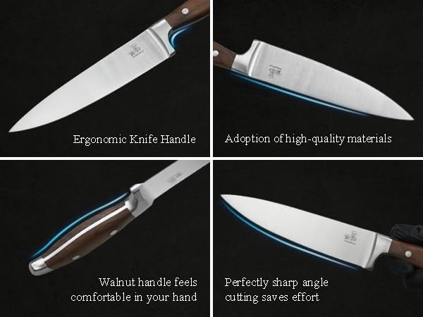 Chef Knife 8 Inch, Japanese Professional Chef knife High Carbon Stainless Steel, Razor Sharp Chefs Kitchen Knife, Vegetable Chopping Knife for Cooking With Full-tang Handle, Walnut