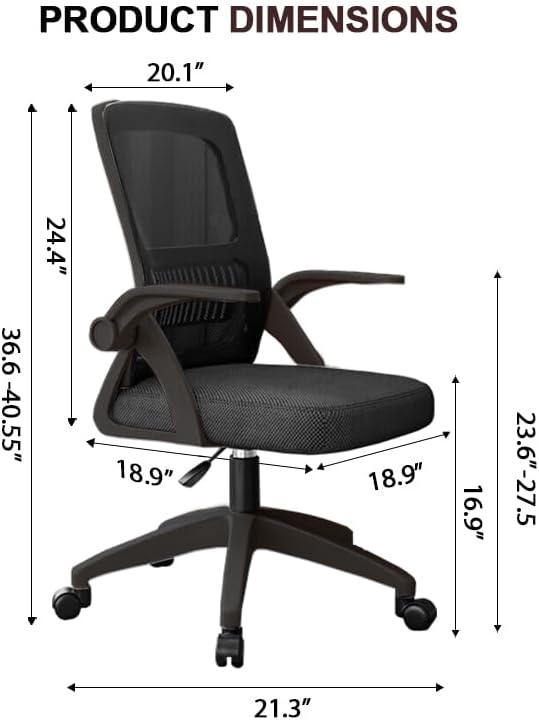 Office Chair, Ergonomic Desk Breathable Mesh Swivel Chair with Flip-Up Arms and Lumbar Support Computer for Home Office
