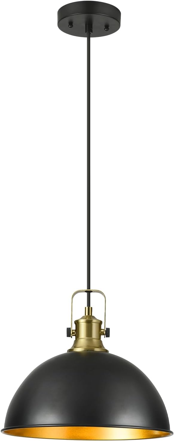 12 Inch Black Farmhouse Pendant Lights for Kitchen Island Industrial Haning Lamp Adjustable Height Vintage Dome Hanging Light Fixtures for Barn, Dining Room