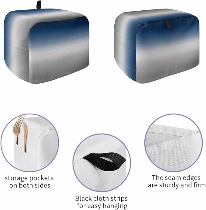 Toaster Cover 4 Slice Blue Grey Ombre Toaster Oven Cover with Pockets Gradient Gradual Color Dustproof Bakeware Protector Small Kitchen Appliance Dust Covers and Fingerprint Protection for Women