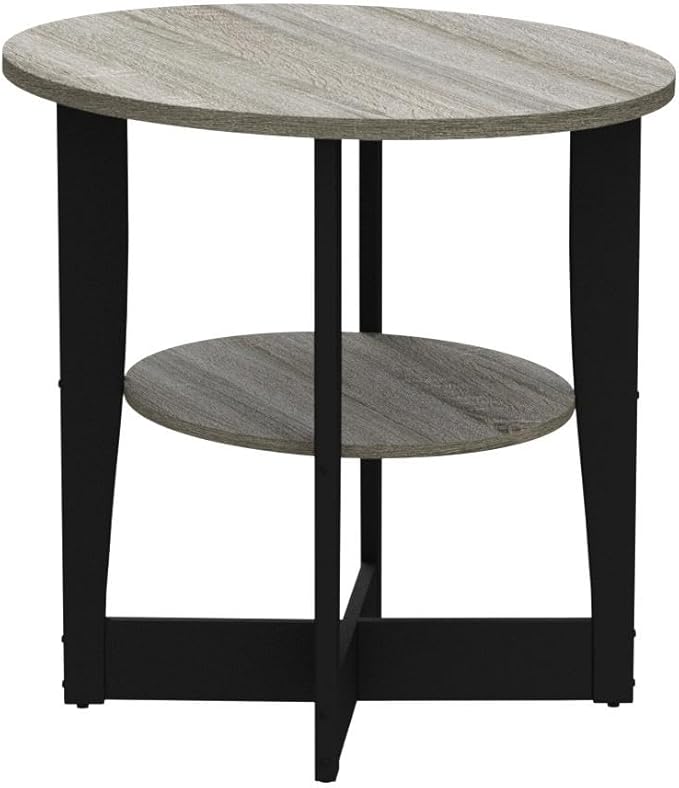 Furinno JAYA Oval End Side Night Stand/Bedside Table, 2-Pack, French Oak Grey/Black