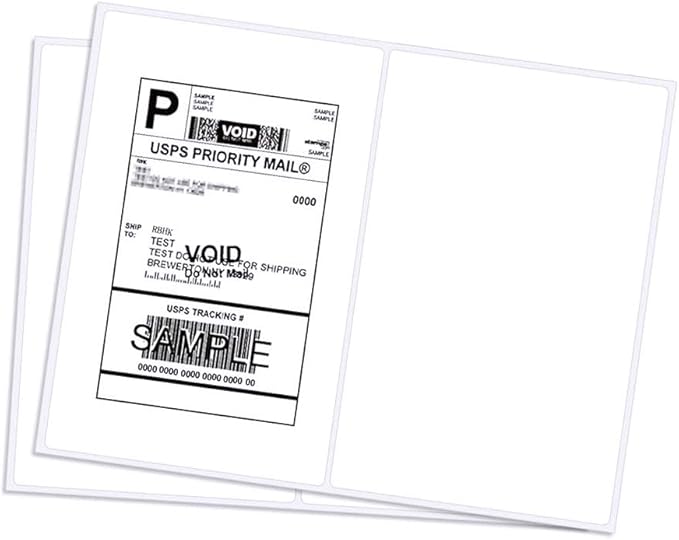 RyhamPaper Shipping Labels with Round Corner, 8.5 x 5.5 Inches Half Sheet Self Adhesive Shipping Address Labels for Laser and Inkjet Printer, 200 Labels