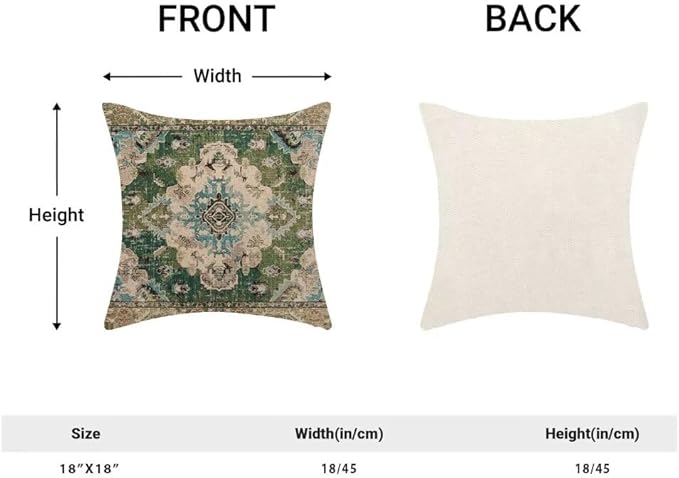 BETGINY Sage Green Boho Pillow Covers 18 x 18 Inch Pack of 2, Bohemian Carpet Pattern Decorative Throw Pillow Covers Outdoor Linen Farmhouse Pillowcase for Bedroom Home Sofa Decor