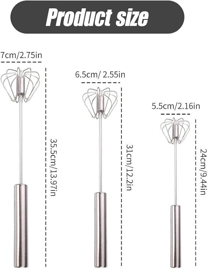 2025 Upgrade Stainless Steel Egg Whisk, Semi-Automatic Hand Push Mixer Stirrer Whisk Blender, Stainless Steel Whisks Blender for Blending, Beating & Stirring (12inch)