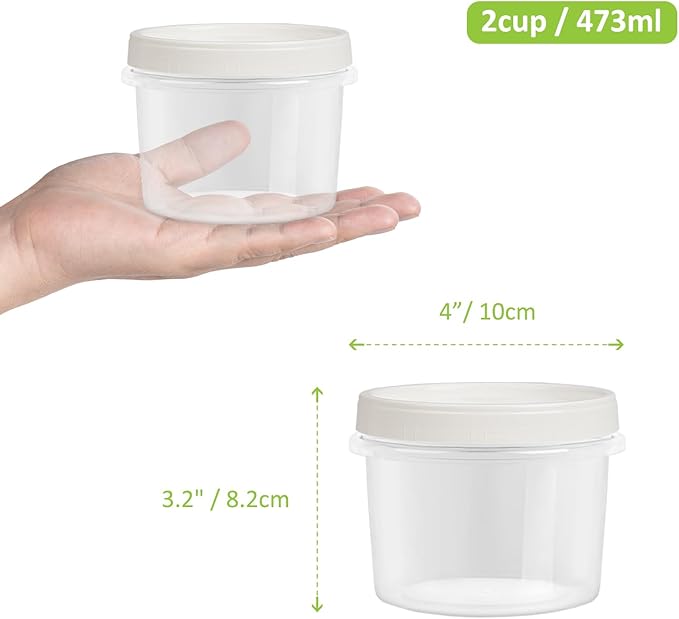 Screw Top Containers for Food 16 Oz, 15 Pack, 2 Cup Storage Containers with Lid, Reusable Twist Top Containers Twist Lock Stackable Round Twist Cap Plastic Freezer Container for Food, White