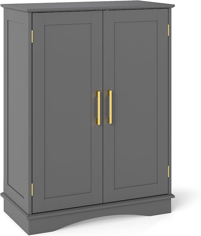 Tangkula Bathroom Floor Storage Cabinet, 31.5" H Freestanding Pantry Cabinet with 2 Doors and Adjustable Shelves, Kitchen Cupboard for Living Room, Dining Room, Bathroom (Gray, 31.5" H)