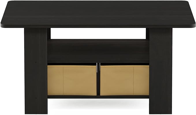 Furinno Coffee Table with Bins, Espresso/Brown