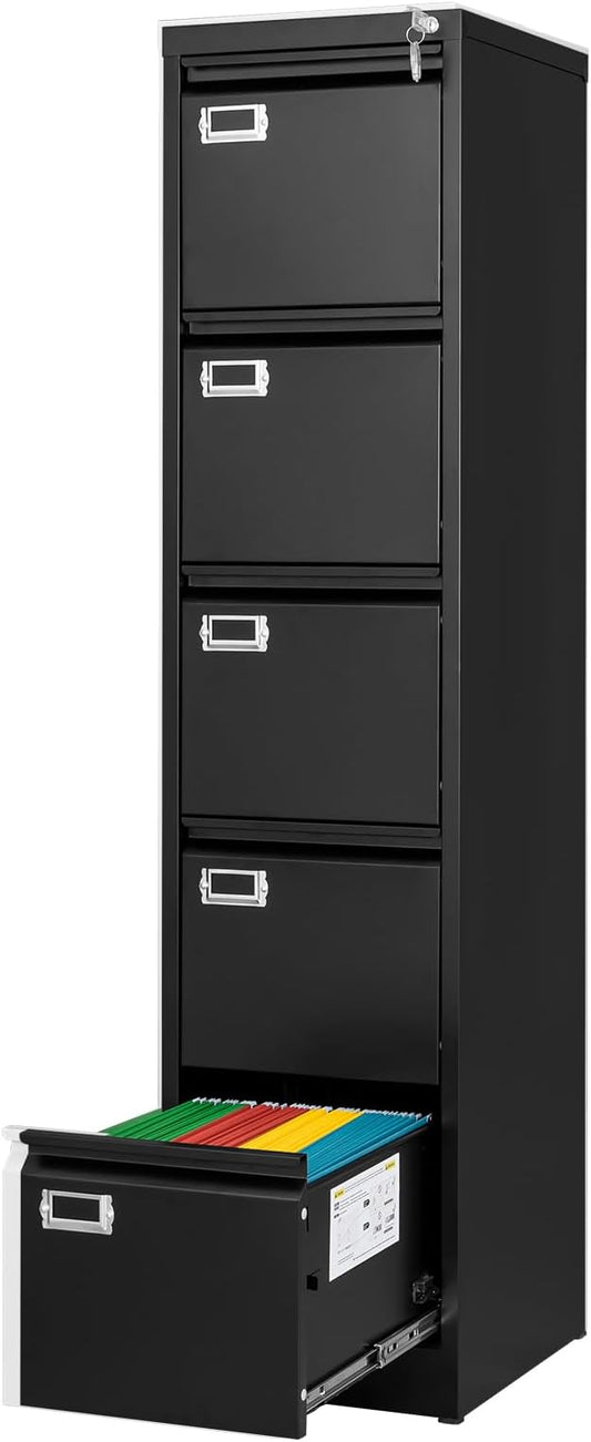 5 Drawer File Cabinet with Lock, Metal Filing Cabinets, 5-Vertical Filing Cabinet,Steel Lockable Storage Cabinets for Home Office to Organization Hanging Letter/Legal/F4/A4