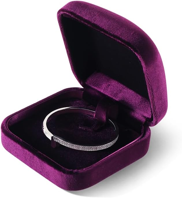 Resilient Velvet Ring Earrings Bracelet Necklace Display Box, Travel Mini Jewelry Organizer Case (Purple, Bracelet Box)