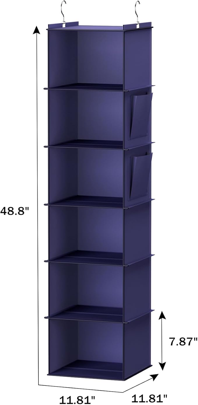 YOUDENOVA Hanging Closet Organizer, 6-Shelf Closet Hanging Storage Shelves, Purple