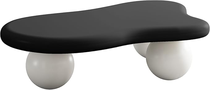 40 Inch Cloud Shaped Coffee Table with 3 Ball Legs for Living Room Black Top White Legs
