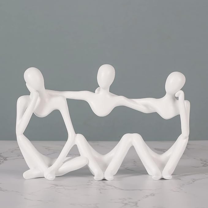 Thinker Statue Gold Decor Abstract Art Sculpture, Golden Resin Collectible Figurines for Home Living Room Office Shelf Decoration,Great Gifts Ideas (Conjoined Body-White)