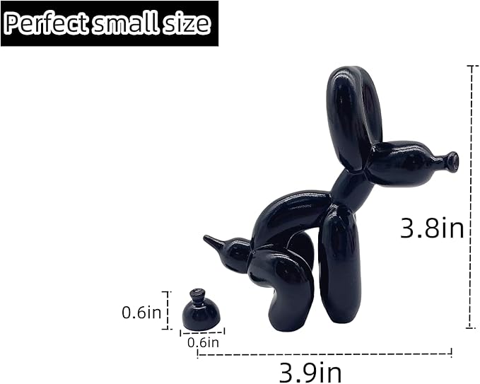 Balloon Dog Mini Poop Dog Decoration Desktop in Living Room Art Animal Small Statue Bookshelf Cute Puppy Decor (Black)