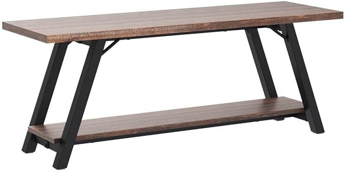 IBF Solid Wood Entryway Bench, Natural Real Wood Storage Bench, Farmhouse Wooden Shoe Bench in Entry Way Hallway Foyer Rack, Bedroom Bench Seat for Living Bed Mud Room Indoor, Rustic Brown, 47 Inch