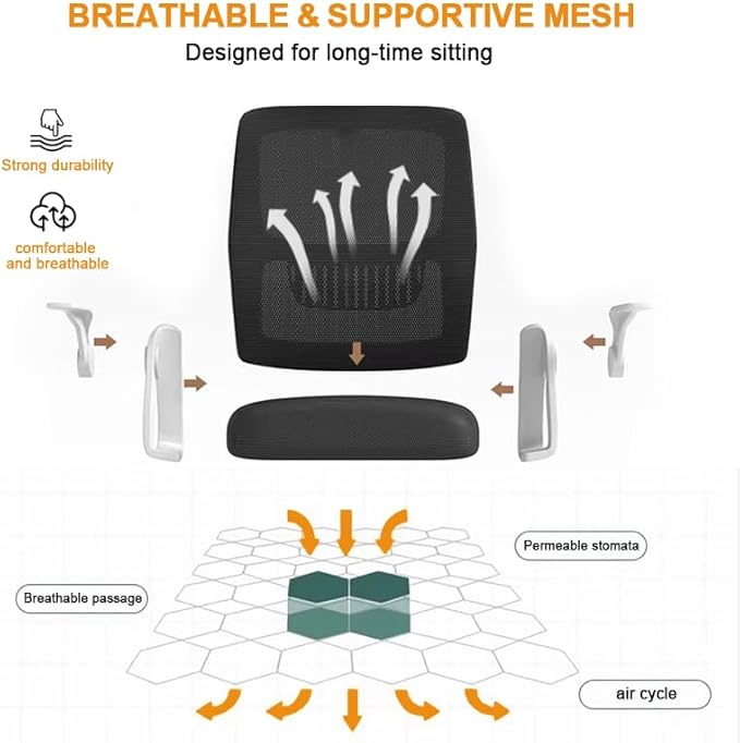 Home Office Chair Ergonomic Breathable Mesh Chair High Back with Adjustable Height Swivel with Flip-Up Arms and Lumbar Support