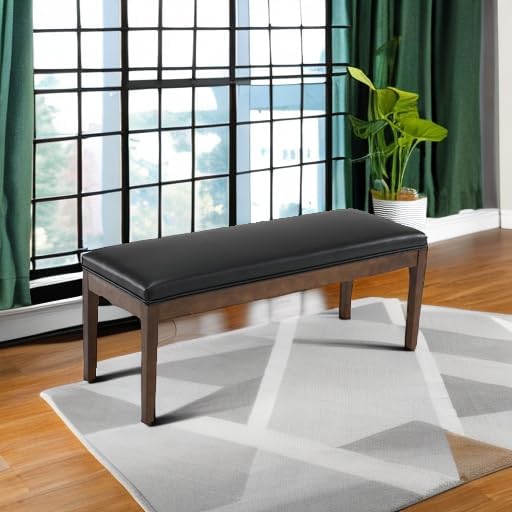 PU Leather Dining Bench Upholstered Entryway Bench Farmhouse Shoe Bench Seat Ottoman for Hallway Living Room Bedroom End of Bed Dining Room Kitchen, 45.5" Long, Black