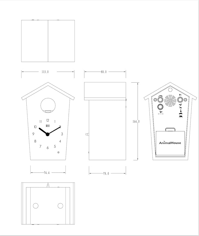 KOOKOO AnimalHouse Green, Small Cuckoo Clock with 5 Farm Animals Sounds (Natural Field Recordings)