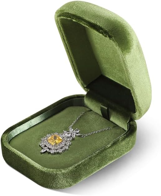 Resilient Velvet Ring Earrings Bracelet Necklace Display Box, Travel Mini Jewelry Organizer Case (Green, Necklace Box)