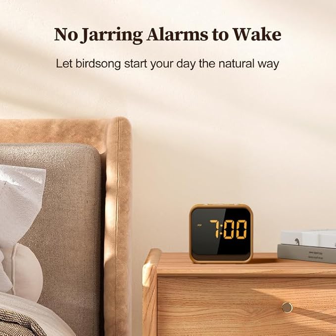 Housbay Wooden Sound Machine Alarm Clock for Bedrooms - Gentle Wake-Up with Birdsong, White Noise for Sleeping, Small Digital Clock for Phone-Free Routine