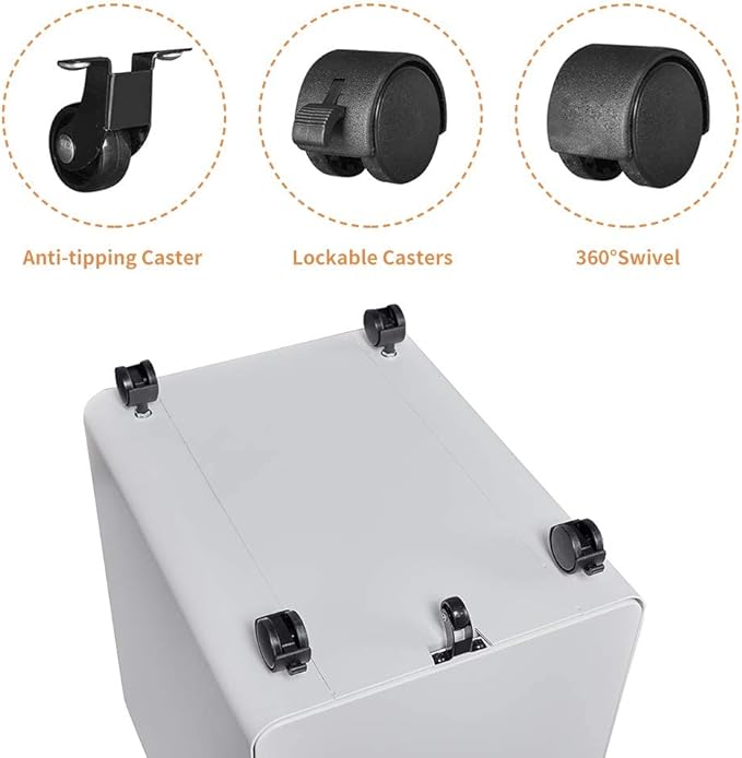 STANI 3 Drawer Filing Cabinet, Metal Filing Cabinet Legal/Letter Size with Lock, Mobile Storage Cabinet for Home and Office, Fully Assembled Except Wheels White