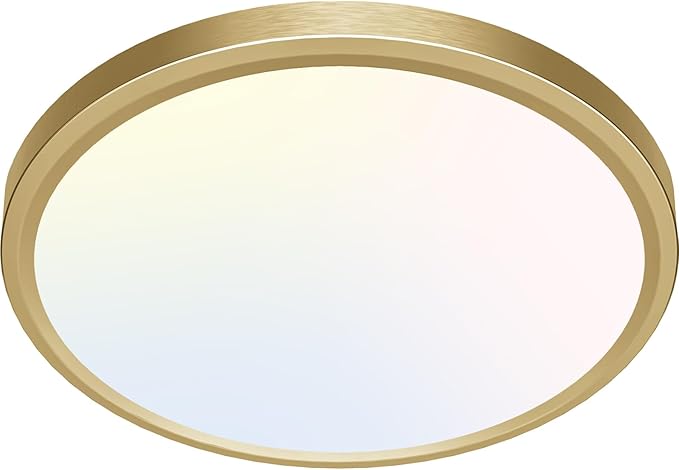 zemty LED Ceiling Light Golden - 12In 28W Aureate Flush Mount Ceiling Light, 3 Color Temperature 3000K/4500K/6000K - 3200lm Gilded Round Flat Light Fixture for Kitchen Bathroom Shower