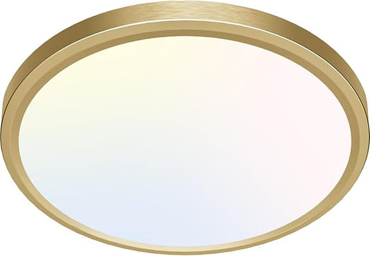 zemty LED Ceiling Light Golden - 12In 28W Aureate Flush Mount Ceiling Light, 3 Color Temperature 3000K/4500K/6000K - 3200lm Gilded Round Flat Light Fixture for Kitchen Bathroom Shower